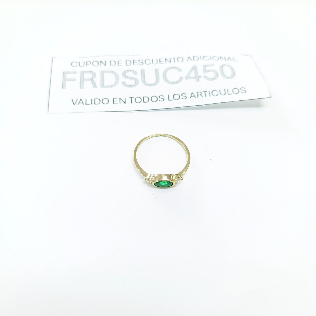 ANILLOS TEJIDO ANILLITO C CIRCONIAS Y PIEDRA VERDE 14K 7 1.1 GR (NUEVO)