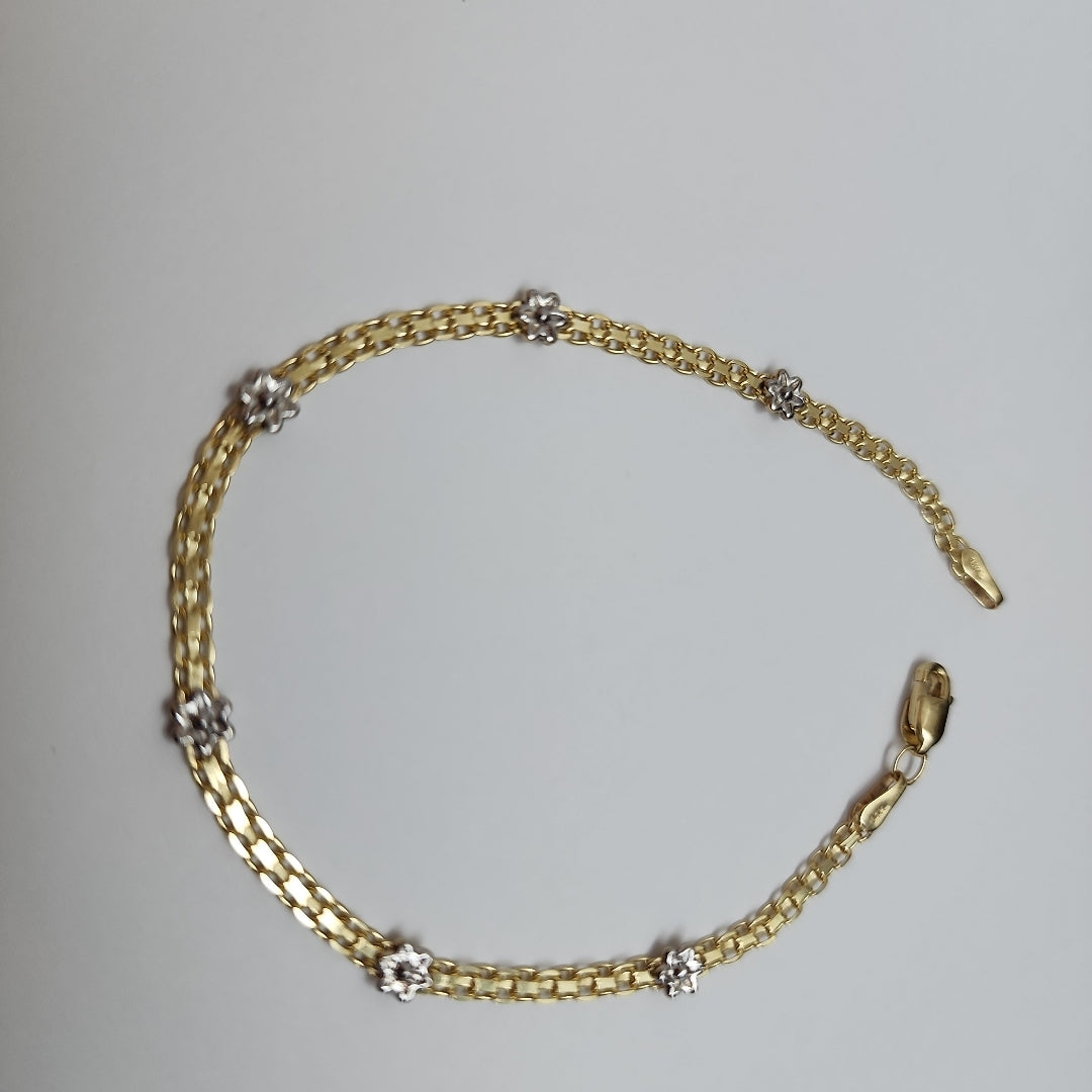 PULSERA ESPECIAL C FLORES 14K 18 CM 2.9 GR (NUEVO)