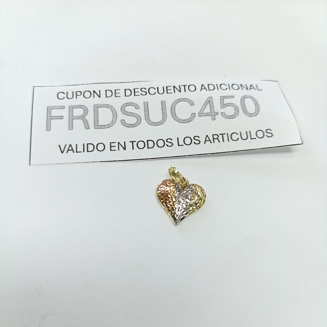 DIJE TEJIDO CORAZON LABRADO COMBINADO 14K 1.2 GR (NUEVO)