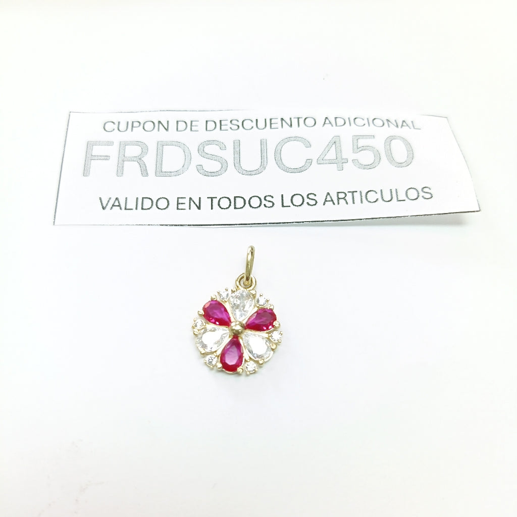 DIJE FLOR CIRCONIAS Y PIEDRAS DE COLOR 14K 2.7 GR (NUEVO)