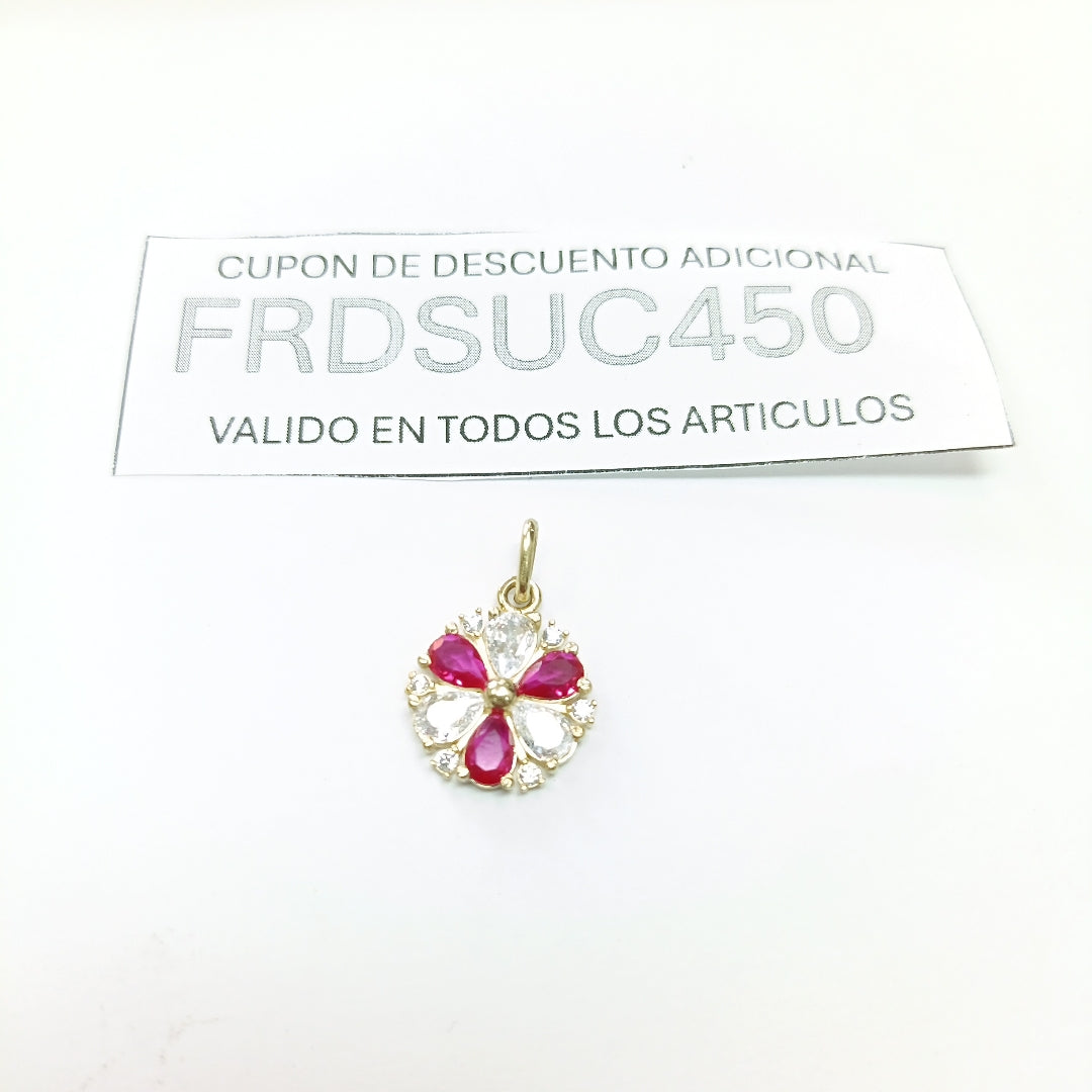 DIJE FLOR CIRCONIAS Y PIEDRAS DE COLOR 14K 2.7 GR (NUEVO)