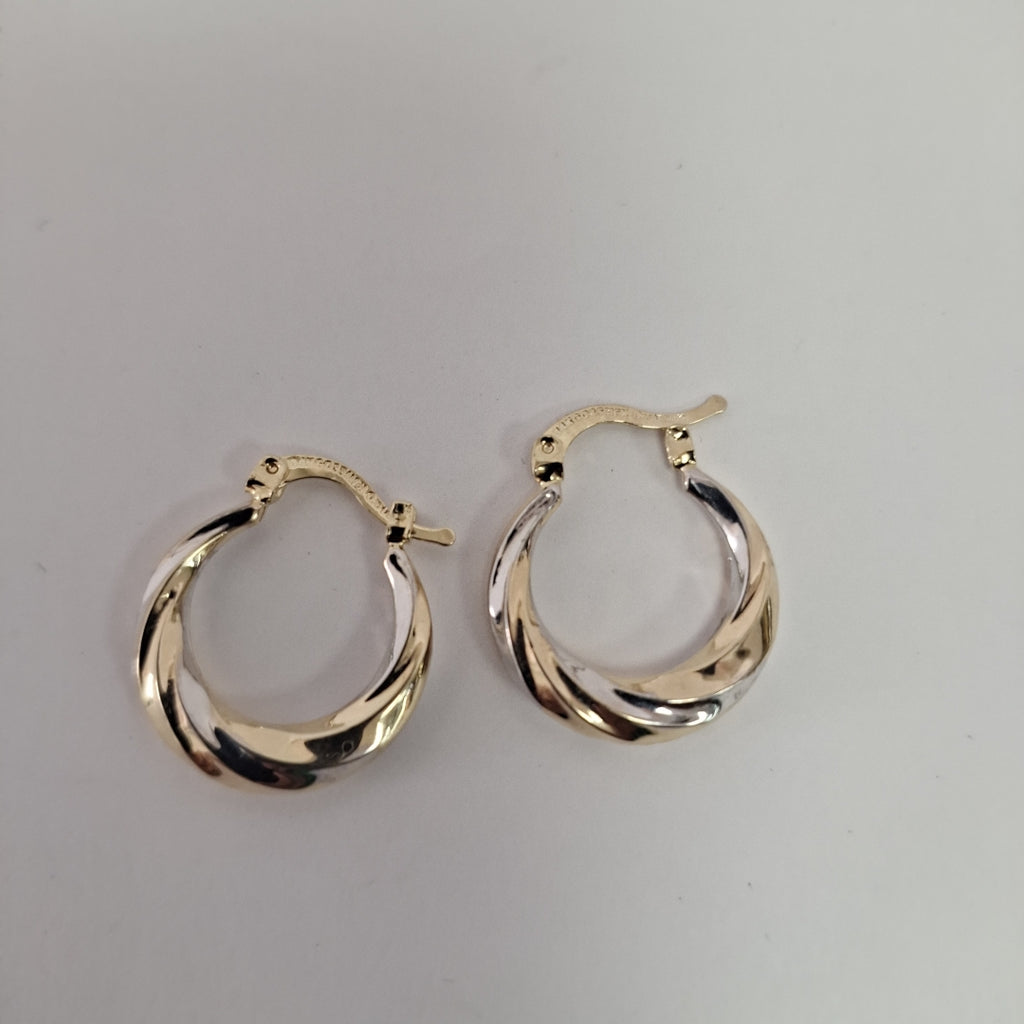 ARETES TEJIDO ARRACADA TRENZADA COMBINADA 14K 1.8 GR (NUEVO)