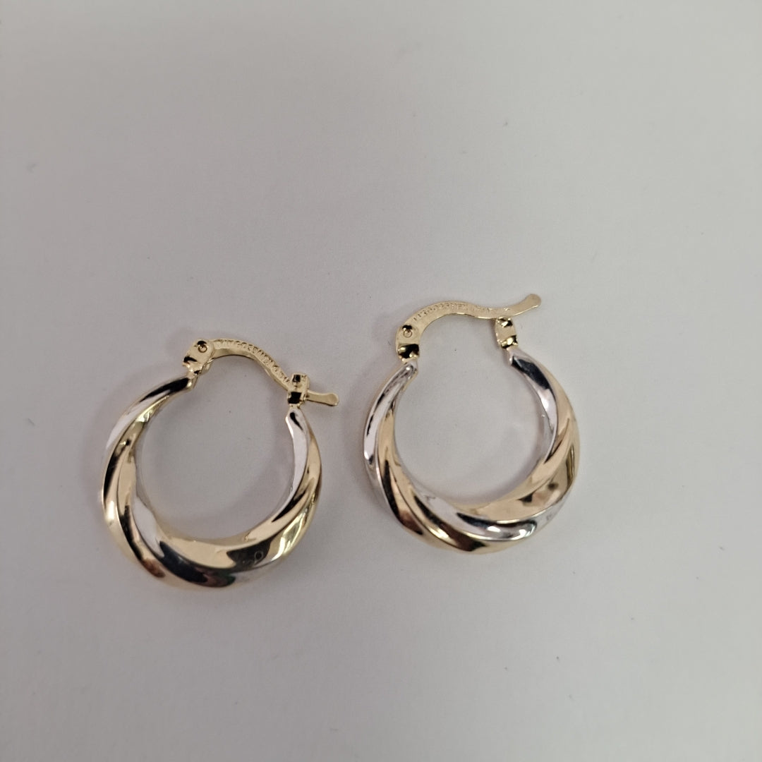 ARETES TEJIDO ARRACADA TRENZADA COMBINADA 14K 1.8 GR (NUEVO)