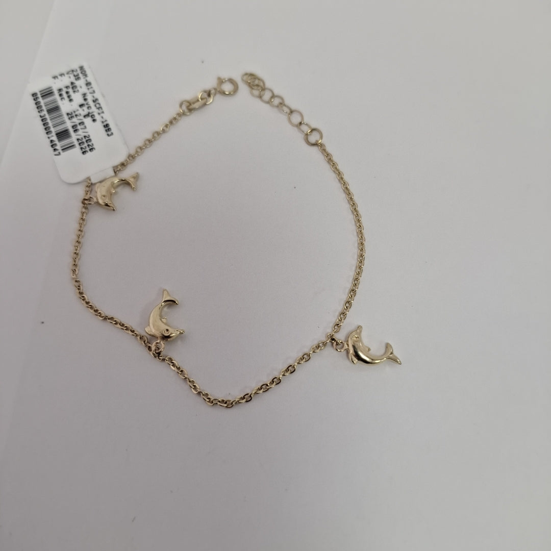 PULSERA ESPECIAL CON DIJES DELFINES 10K 18 CM 1.9 GR (NUEVO)