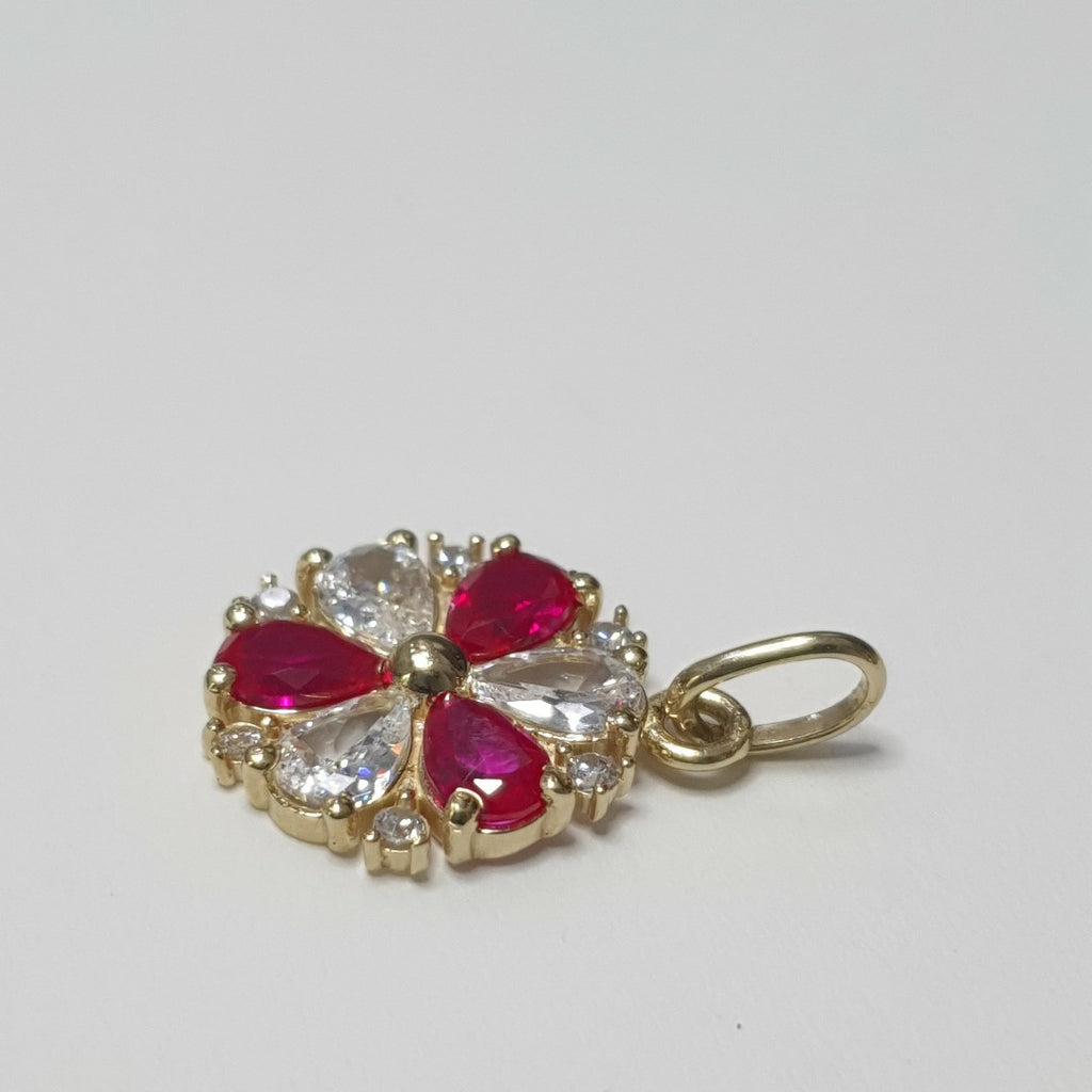 DIJE FLOR CIRCONIAS Y PIEDRAS DE COLOR 14K 2.8 GR (NUEVO)