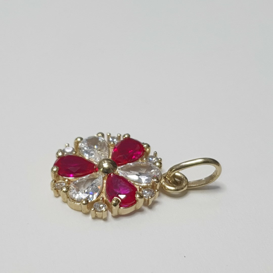 DIJE FLOR CIRCONIAS Y PIEDRAS DE COLOR 14K 2.8 GR (NUEVO)