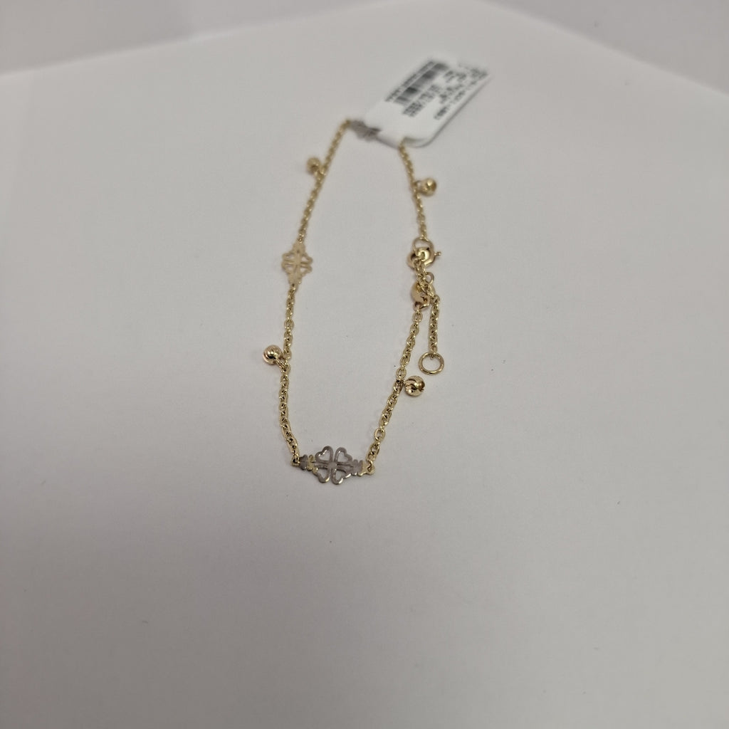 PULSERA ESPECIAL CON TREBOL 14K 18 CM 1.8 GR (NUEVO)