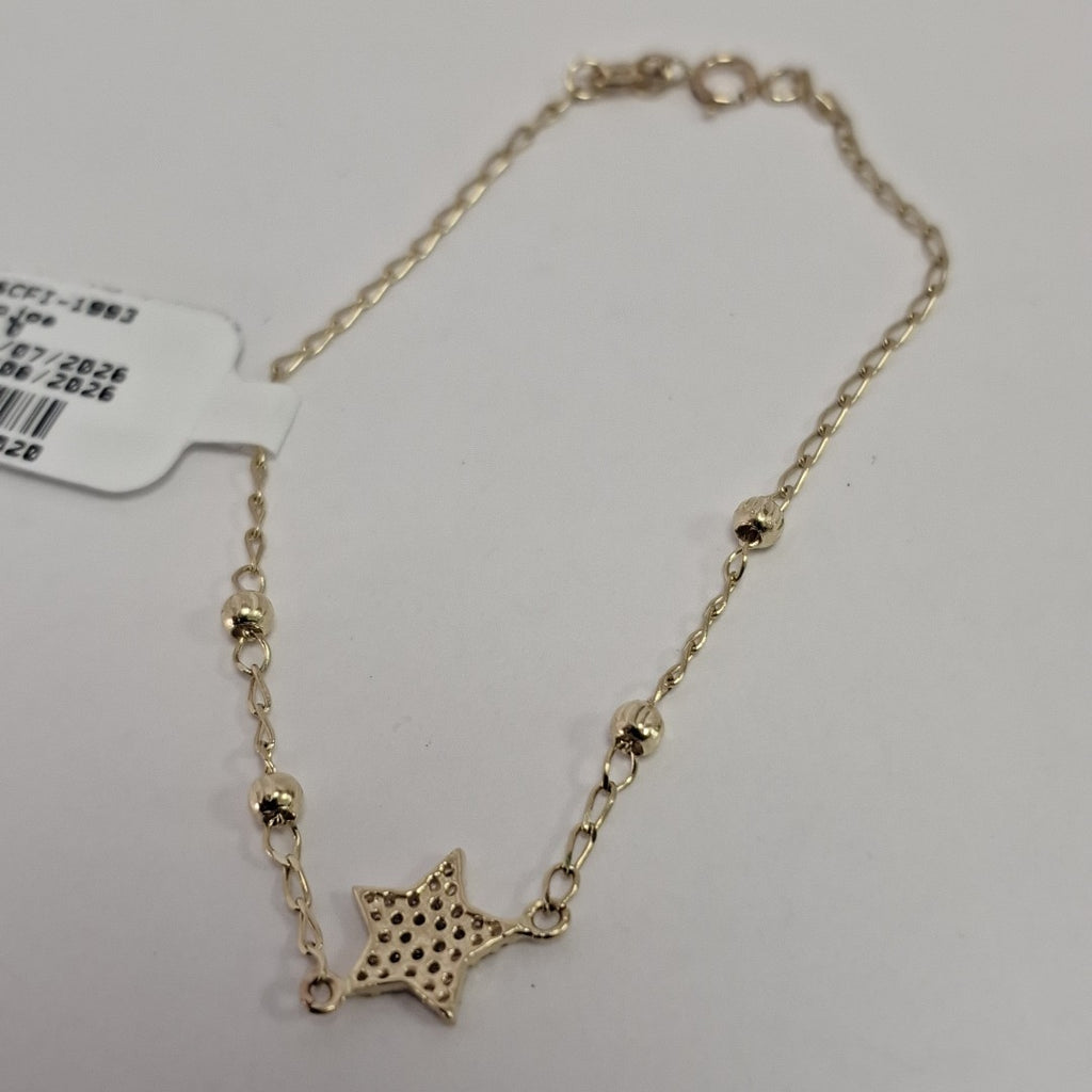PULSERA ESPECIAL CON ESTRELLA Y CIRCONIAS 14K 18 CM 1.5 GR (NUEVO)