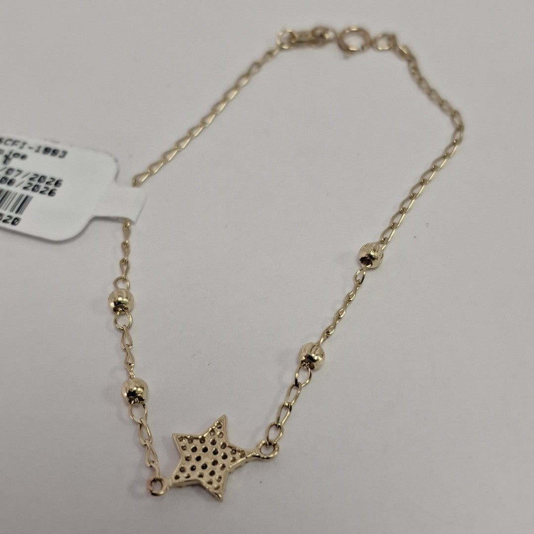PULSERA ESPECIAL CON ESTRELLA Y CIRCONIAS 14K 18 CM 1.5 GR (NUEVO)