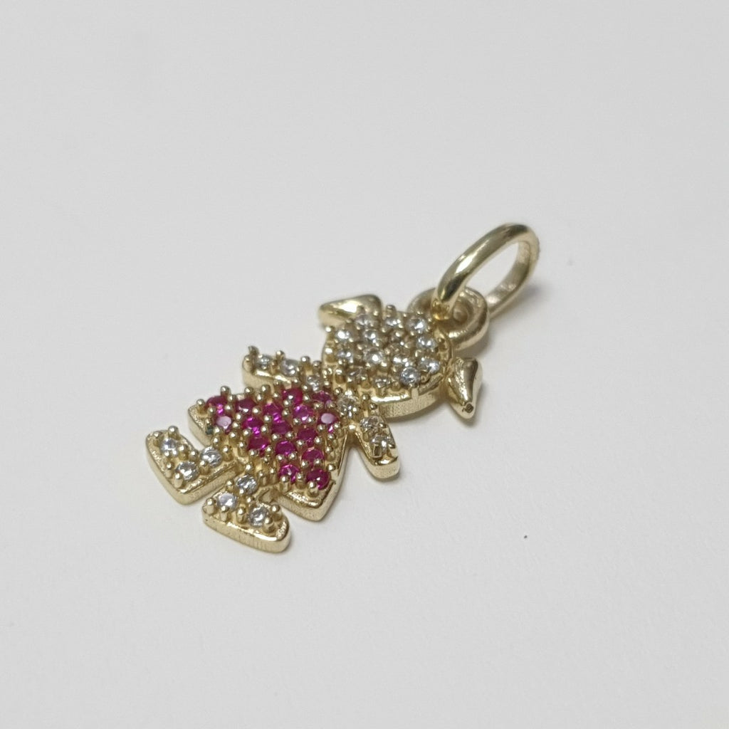 DIJE NIÑA CON CIRCONIAS Y PIEDRAS DE COLOR 10K 1.1 GR (NUEVO)
