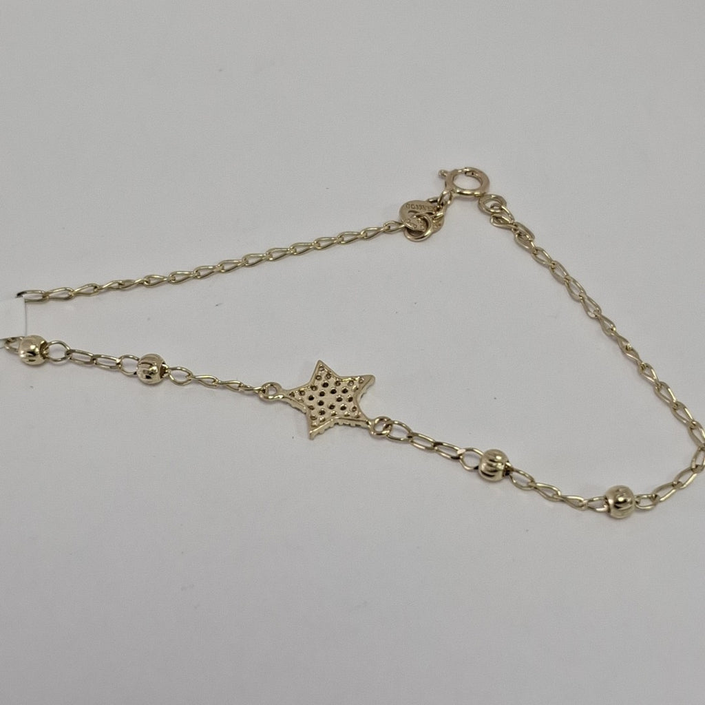 PULSERA ESPECIAL CON ESTRELLA Y CIRCONIAS 14K 18 CM 1.5 GR (NUEVO)
