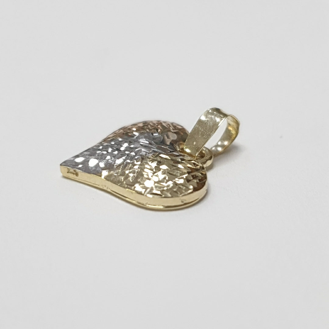 DIJE TEJIDO CORAZON LABRADO COMBINADO 14K 1.2 GR (NUEVO)