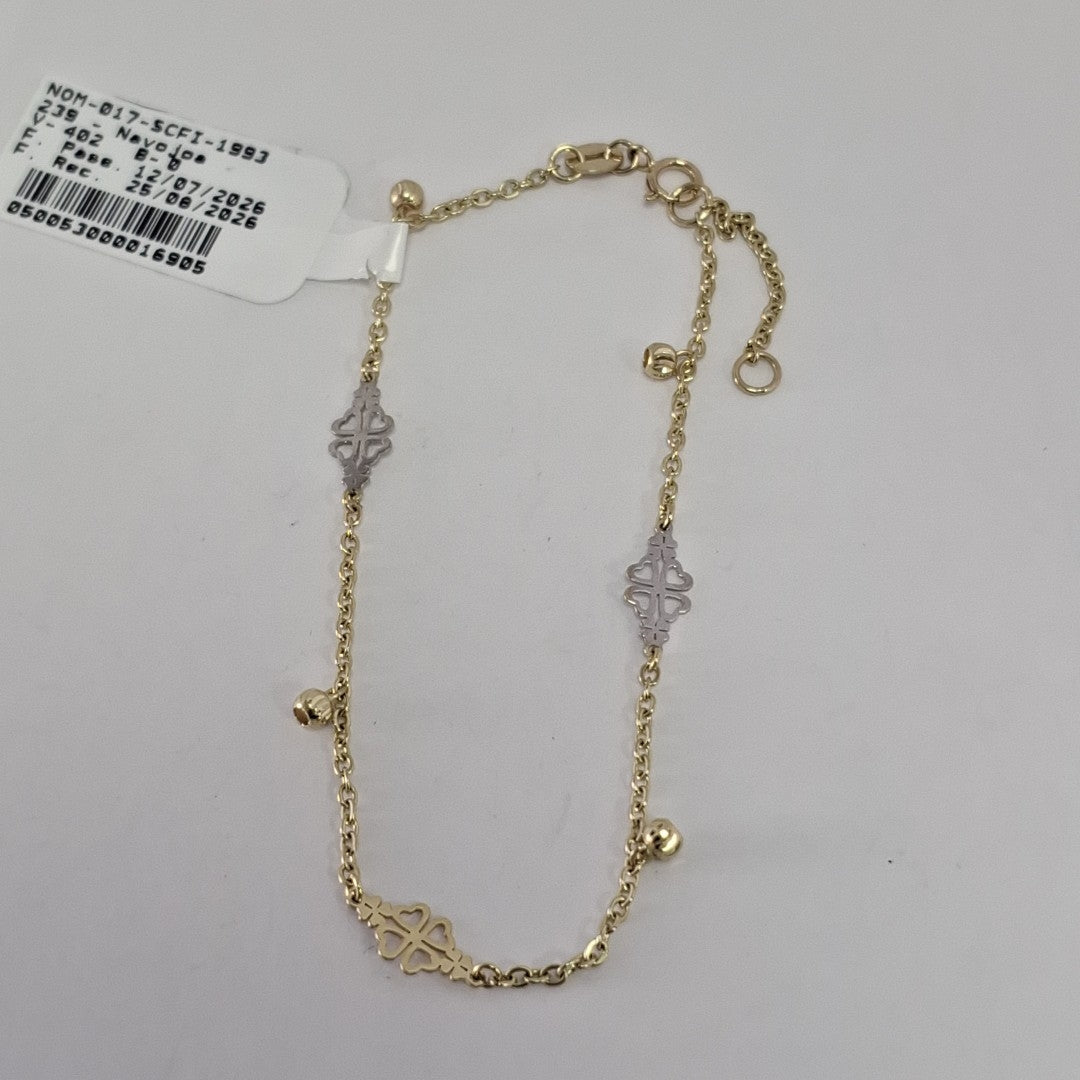 PULSERA ESPECIAL CON TREBOL 14K 18 CM 1.8 GR (NUEVO)