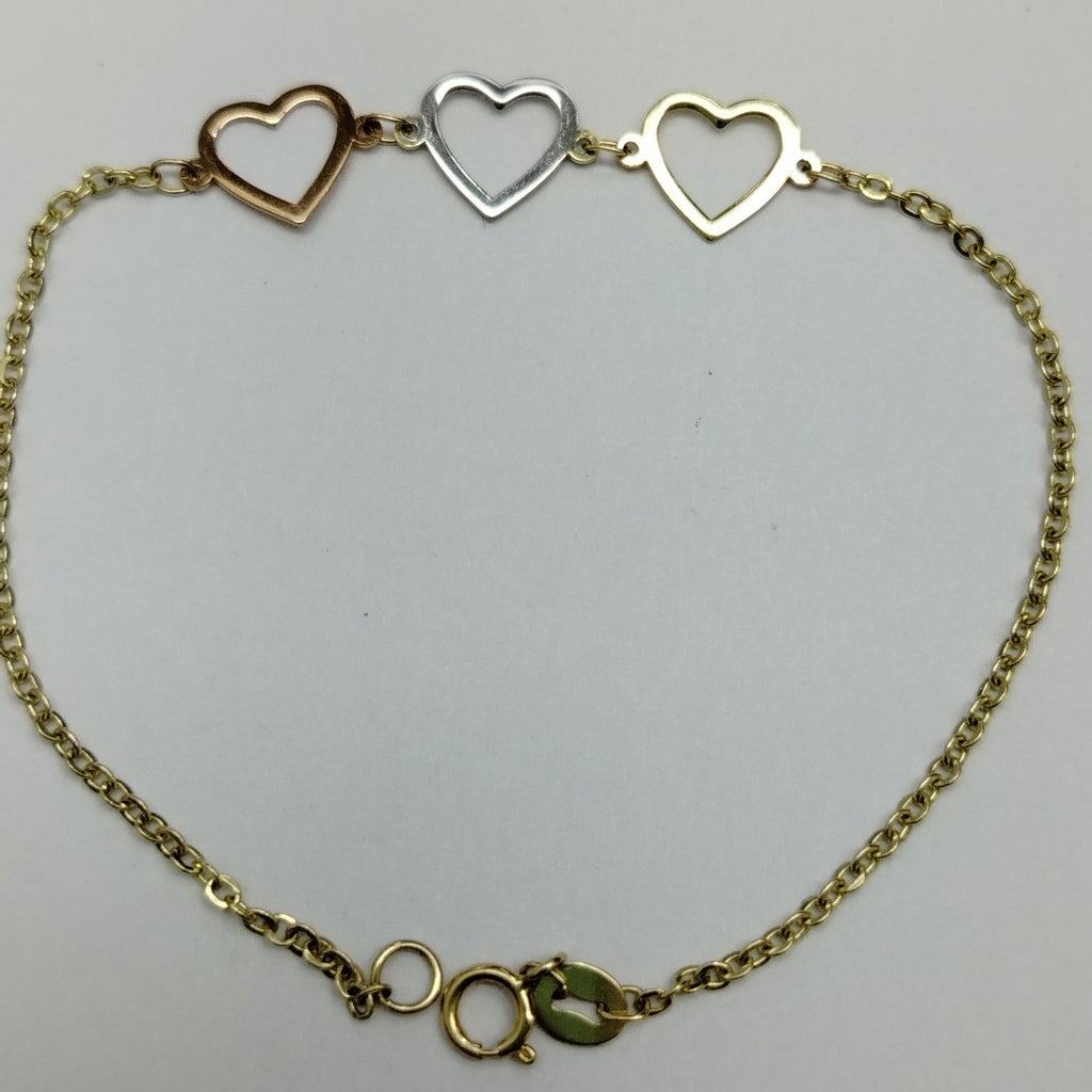 PULSERA ESPECIAL CON CORAZONES 14K 18 CM 1.4 GR (NUEVO)