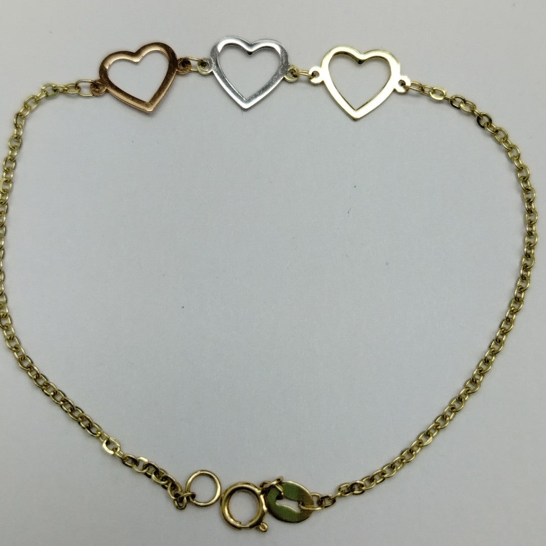 PULSERA ESPECIAL CON CORAZONES 14K 18 CM 1.4 GR (NUEVO)