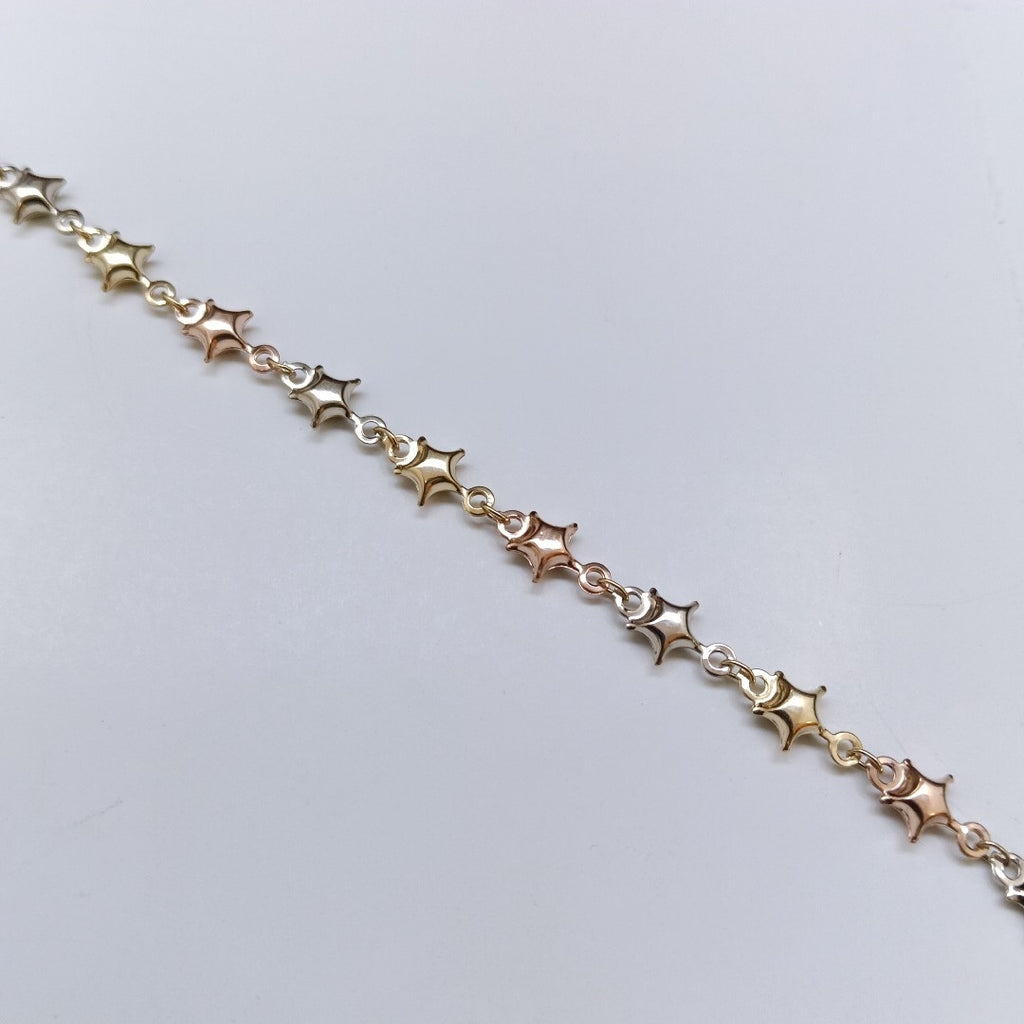 PULSERA TEJIDO ESPECIAL ESTRELLAS COMBINADAS 14K 18 CM 2.3 GR (NUEVO)