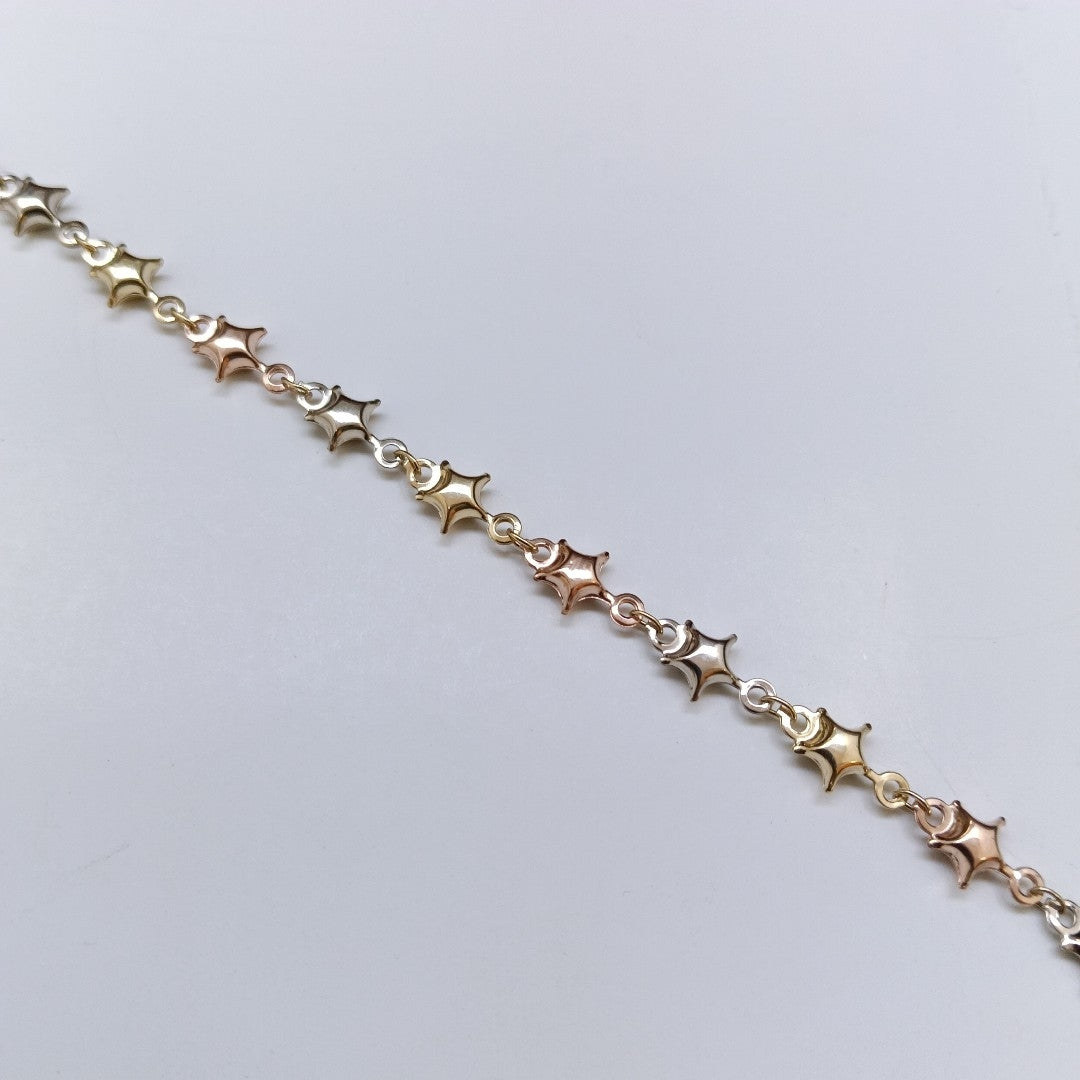 PULSERA TEJIDO ESPECIAL ESTRELLAS COMBINADAS 14K 18 CM 2.3 GR (NUEVO)