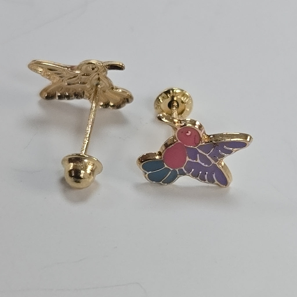 BROQUELES BROQUEL FIG COLIBRI ESMALTE ROSA 14K 0.2138 GR (NUEVO)