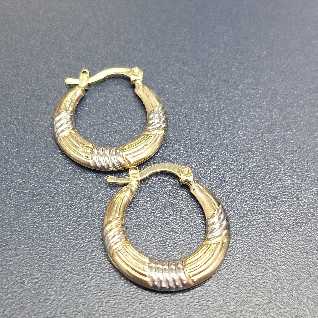 ARETES TEJIDO ARRACADAS COMBINADAS HUECAS 14K 2 GR (NUEVO)