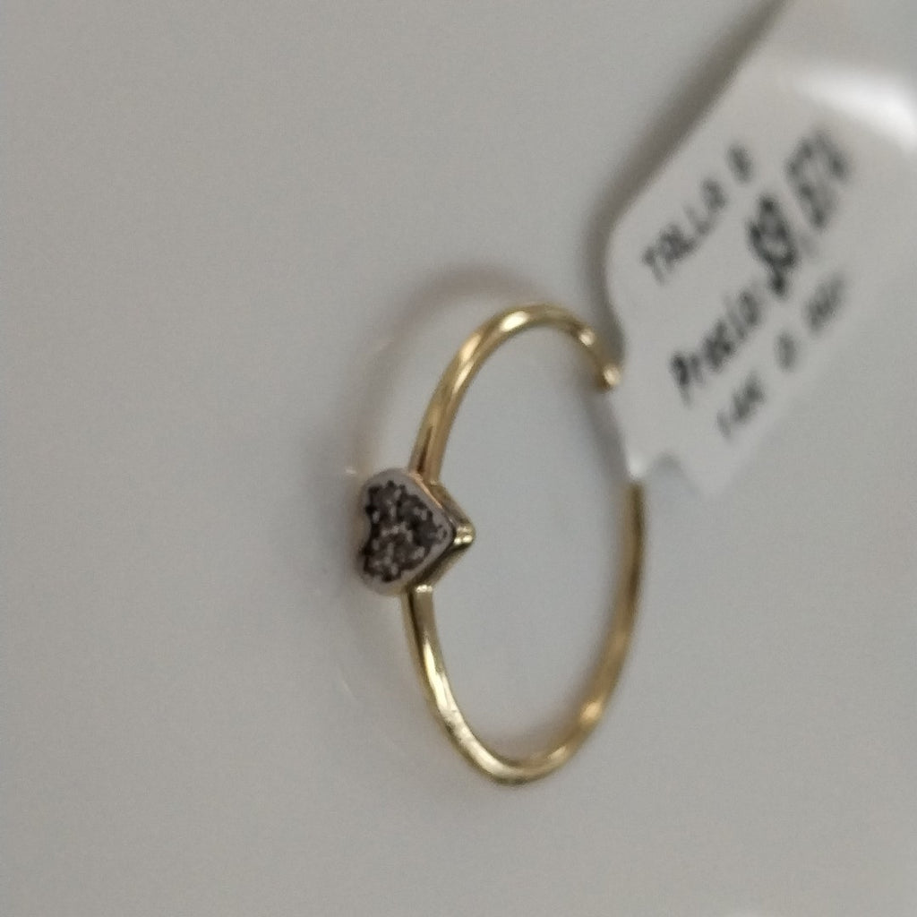 ANILLO ANILLITO CORAZON C CIRCONIA 14K 8 TALLA 0.9 GR (NUEVO)