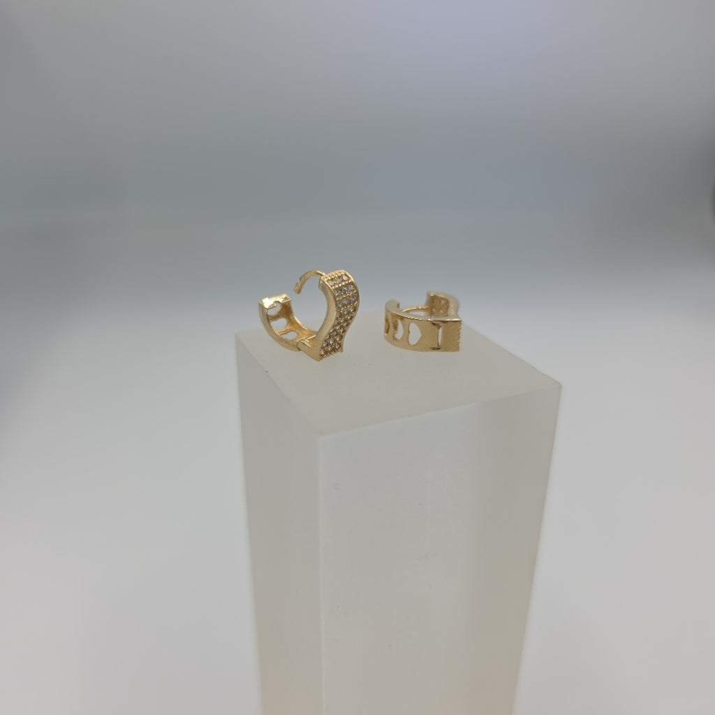 ARETES ARRACADAS CORAZON C CIRCONIAS 14K 2.1 GR (NUEVO)