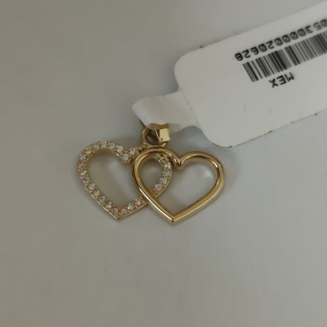 DIJE TEJIDO DOS CORAZONES CON CIRCONIAS 14K 1.4 GR (NUEVO)
