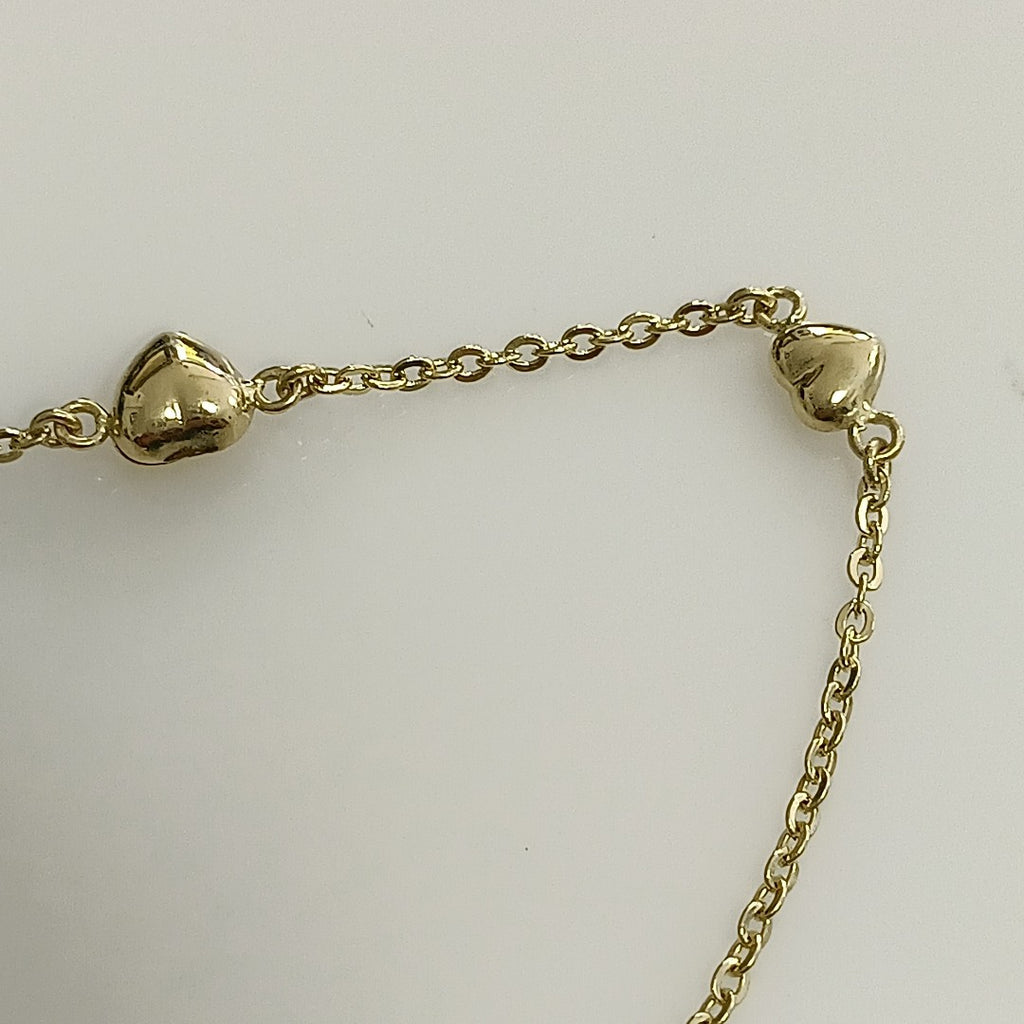 PULSERA TEJIDO ESPECIAL CON CORAZONES 14K 18 CM 1.7 GR (NUEVO)