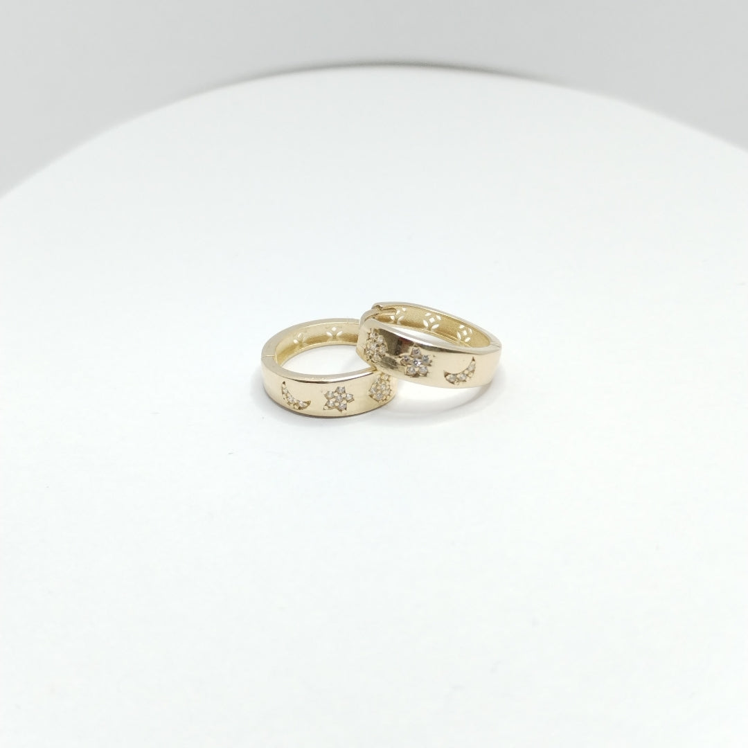 ARETES TEJIDO HUGGIES CON CIRCONIAS 14K 2.9 GR (NUEVO)
