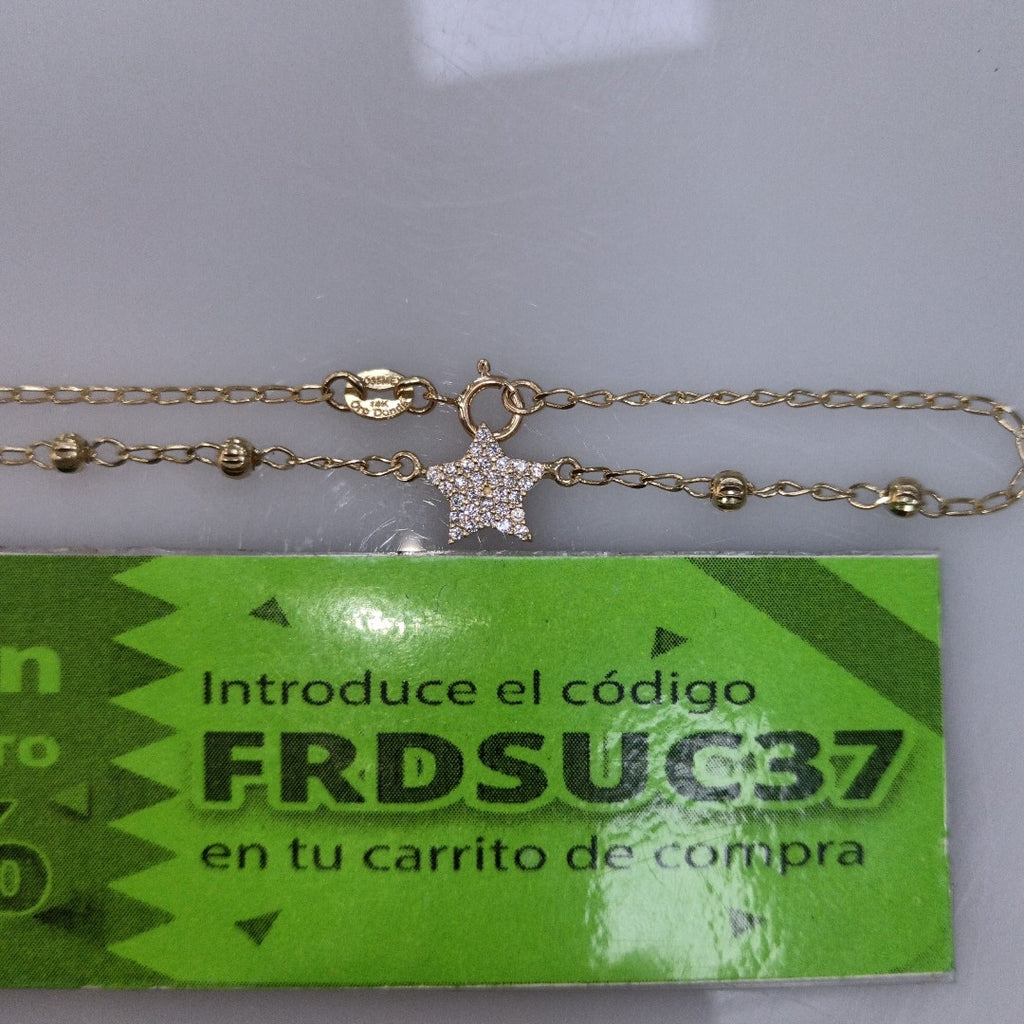 PULSERA ESPECIAL CON ESTRELLA Y CIRCONIAS 14K 18 CM 1.5 GR (NUEVO)
