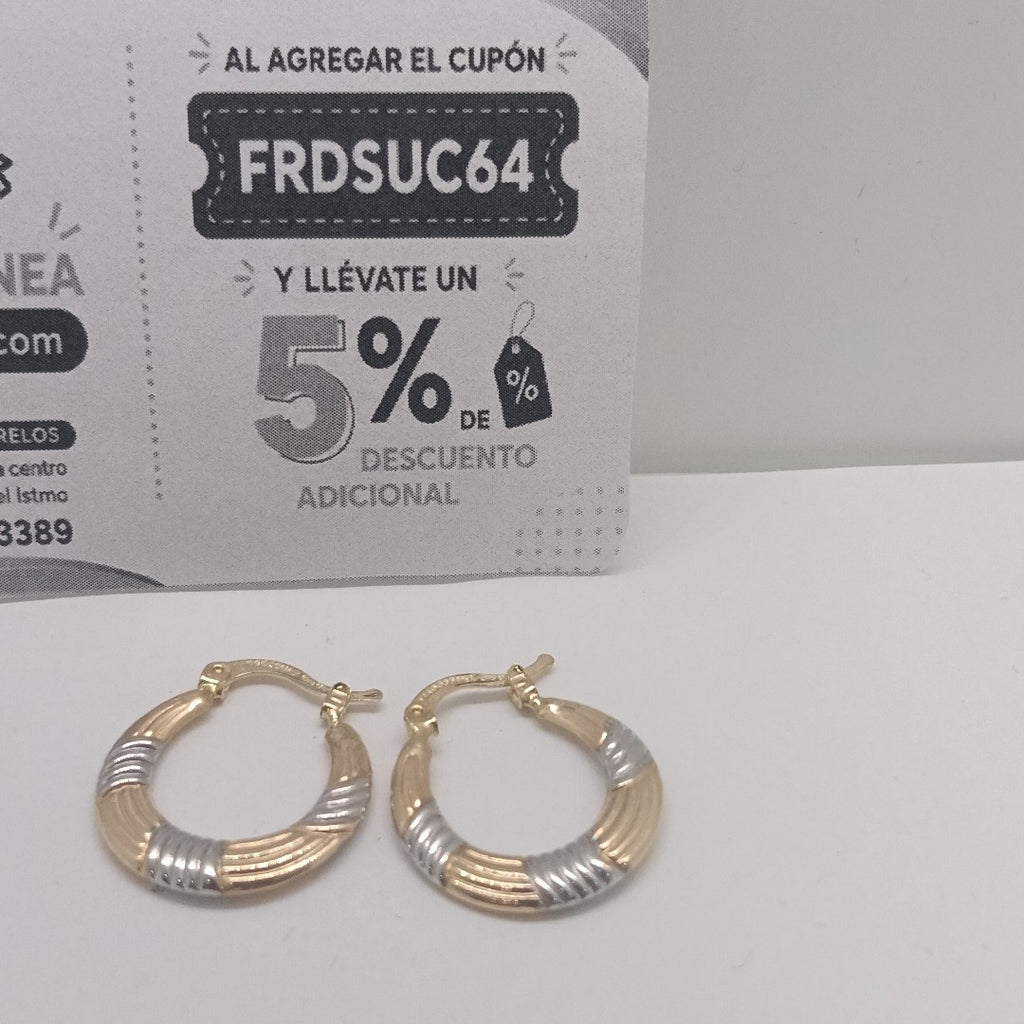 ARETES TEJIDO ARRACADAS COMBINADAS HUECAS 14K 1.8 GR (NUEVO)