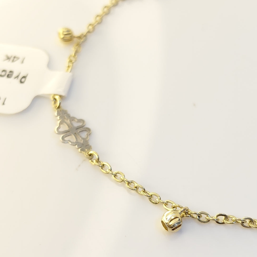 PULSERA ESPECIAL CON TREBOL 14K 18 CM 1.8 GR (NUEVO)