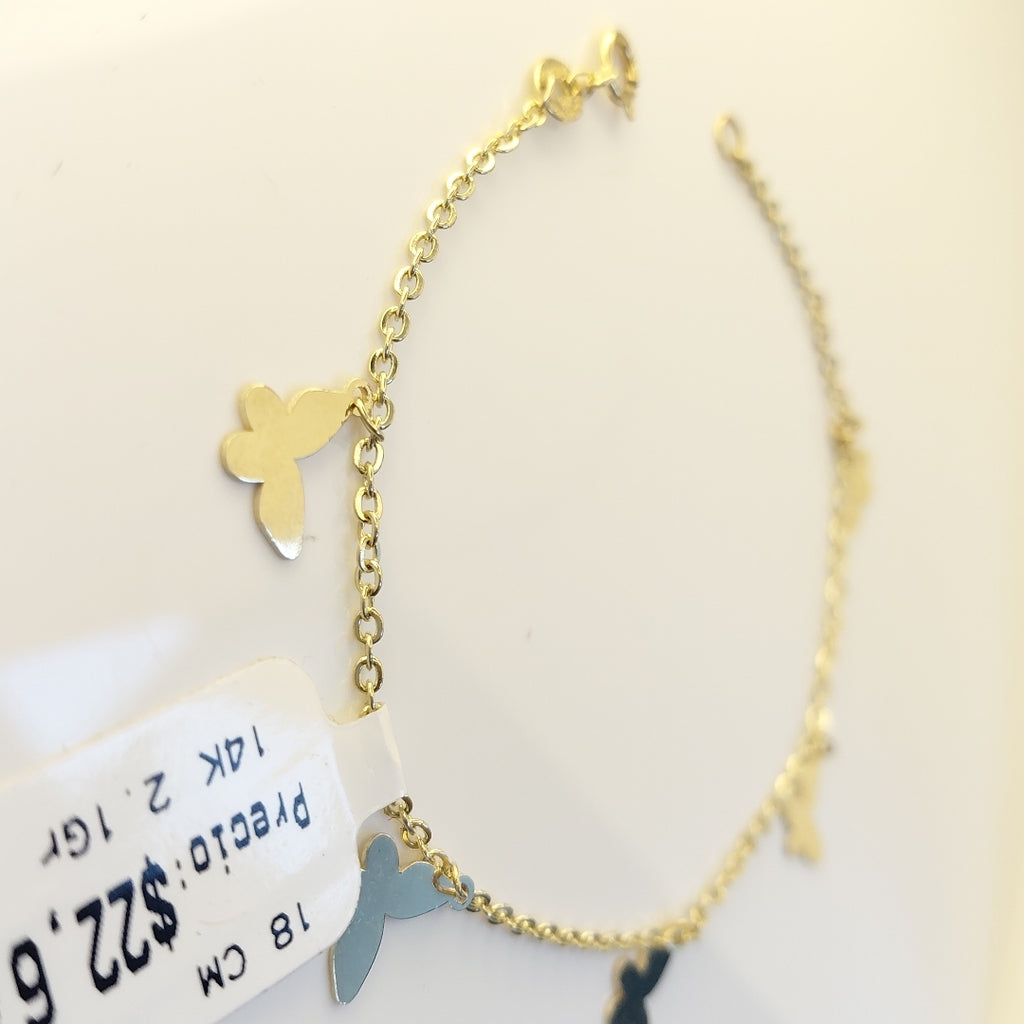 PULSERA ESPECIAL CON MARIPOSAS 14K 18 CM 2.1 GR (NUEVO)