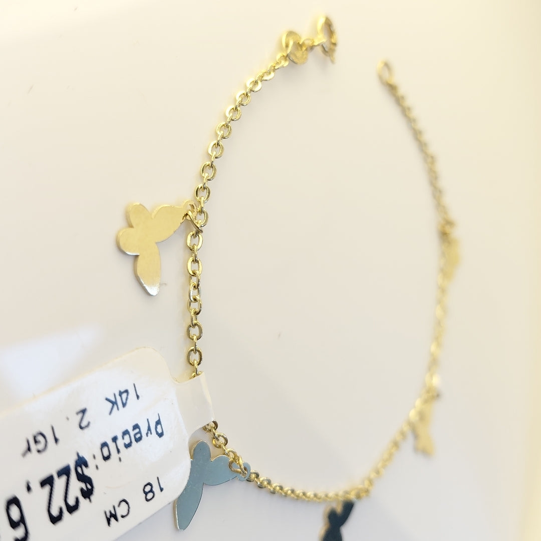 PULSERA ESPECIAL CON MARIPOSAS 14K 18 CM 2.1 GR (NUEVO)