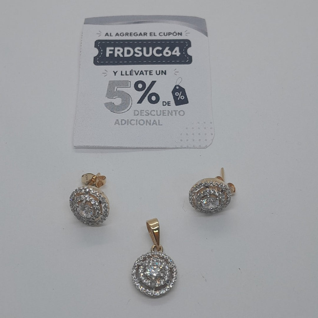 BROQUELES MEDIO ADEREZO BROQUELES Y DIJE C CIRCONIAS 14K 4.2 GR (NUEVO)