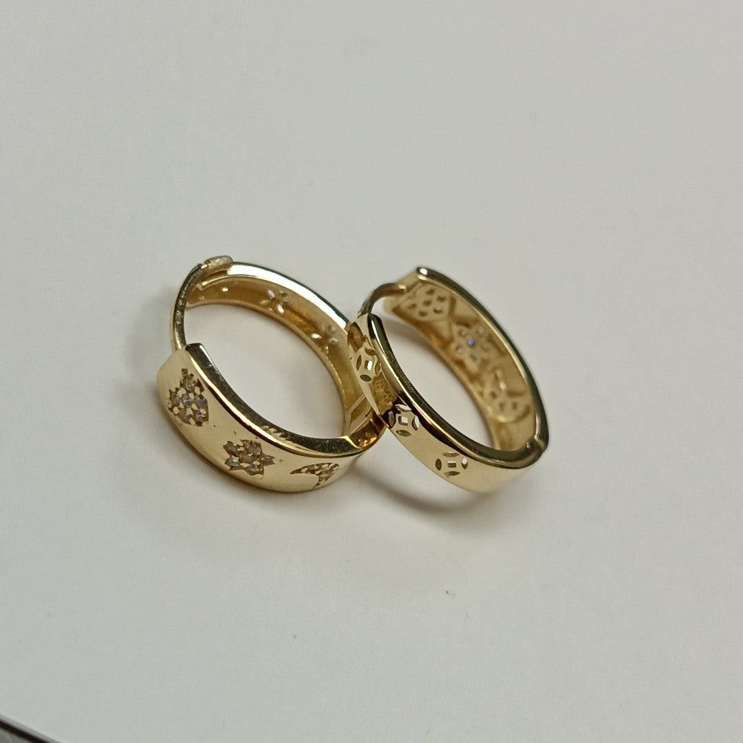 ARETES TEJIDO HUGGIES CON CIRCONIAS 14K 2.9 GR (NUEVO)