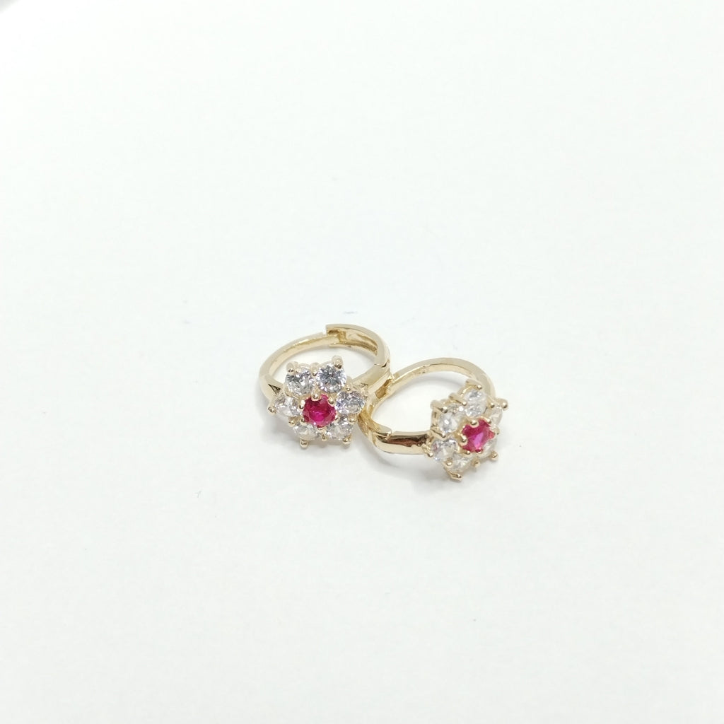 ARETES HUGGIES CON CIRCONIAS Y PIEDRA DE COLOR 14K 1.8 GR (NUEVO)