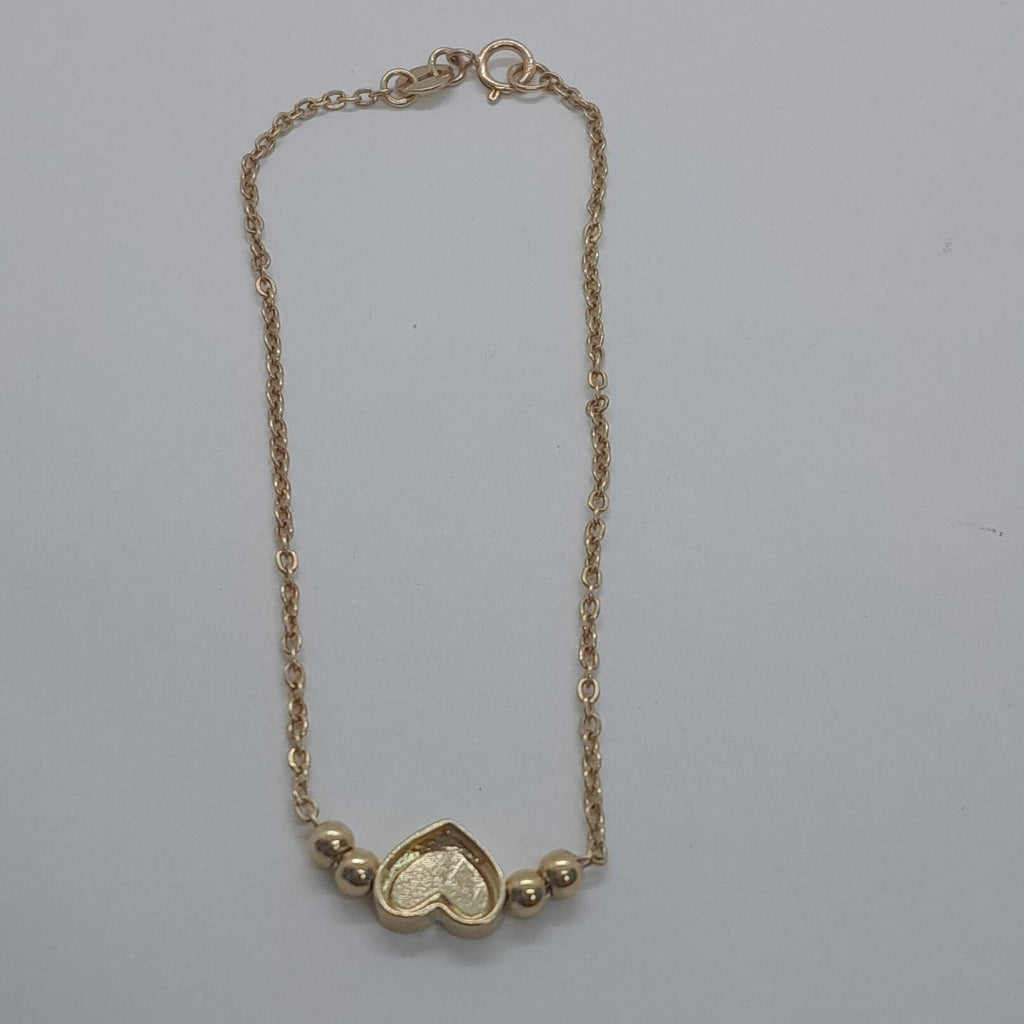PULSERA TEJIDO ESPECIAL CON FIGURA CORAZON CON ESMALTE AZUL 14K 18 CM 1.9 GR (NUEVO)