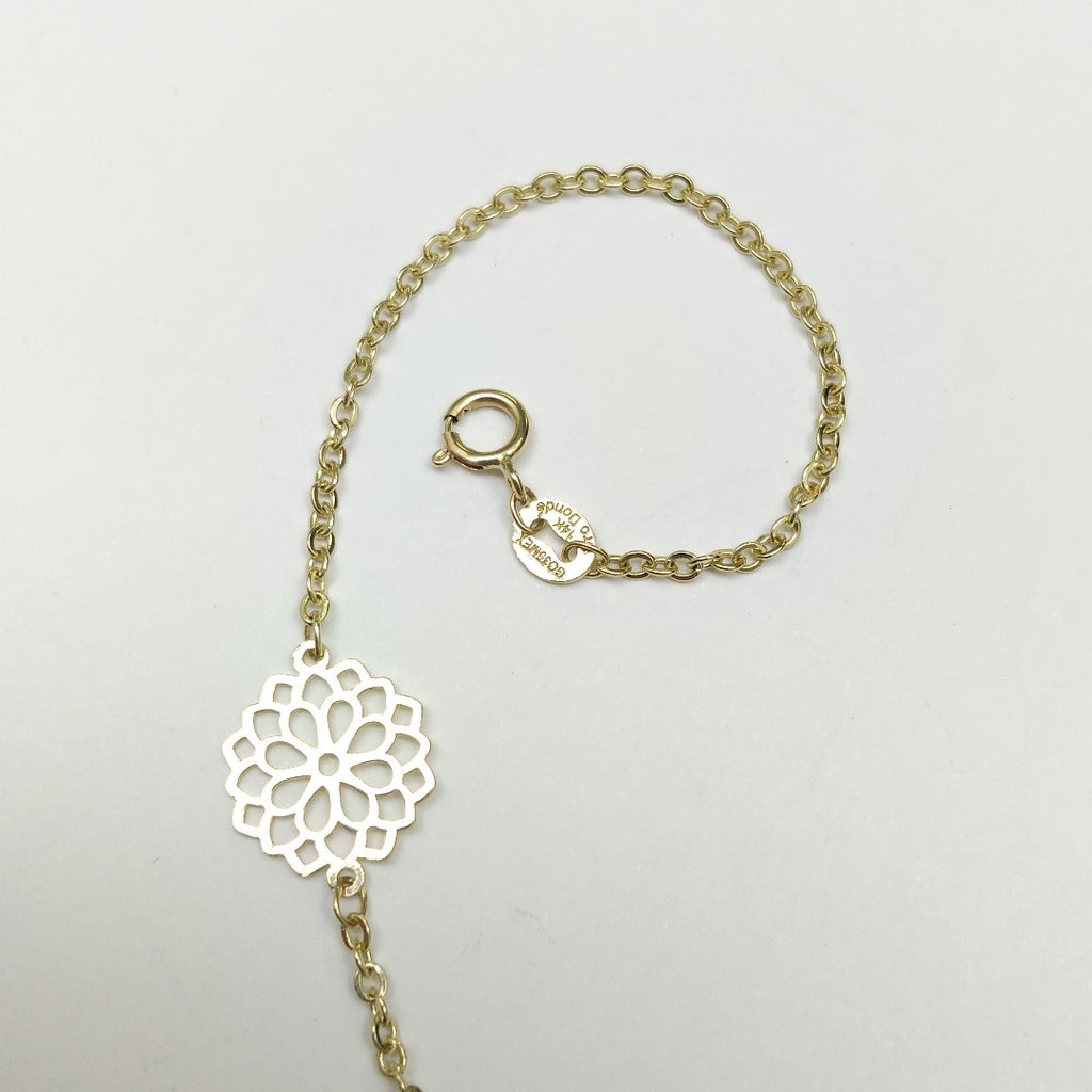 PULSERA TEJIDO ESPECIAL CON MANDALA 14K 18 CM 1.3 GR (NUEVO)