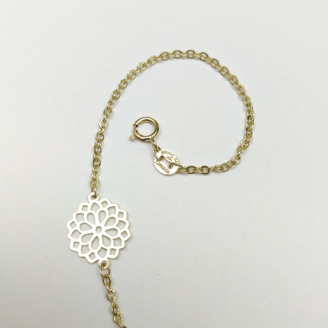 PULSERA TEJIDO ESPECIAL CON MANDALA 14K 18 CM 1.3 GR (NUEVO)