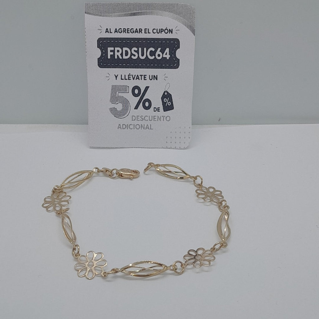 PULSERA ESPECIAL CON FLORES 14K 18 CM 2.7 GR (NUEVO)