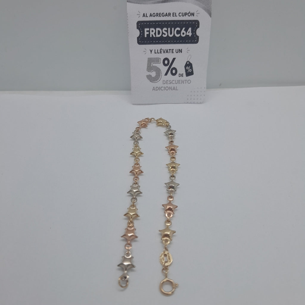PULSERA TEJIDO ESPECIAL ESTRELLAS COMBINADAS 14K 18 CM 2.3 GR (NUEVO)