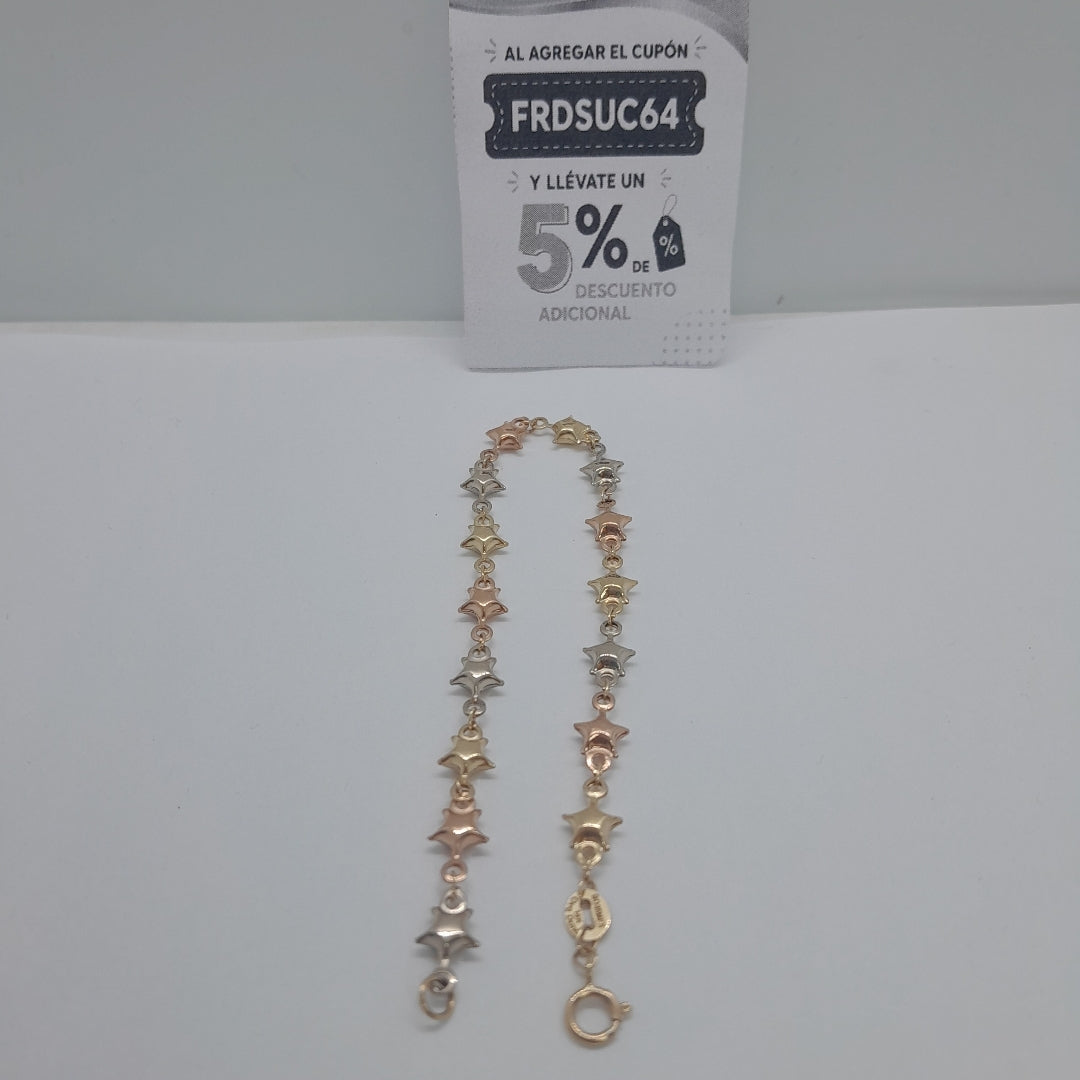 PULSERA TEJIDO ESPECIAL ESTRELLAS COMBINADAS 14K 18 CM 2.3 GR (NUEVO)