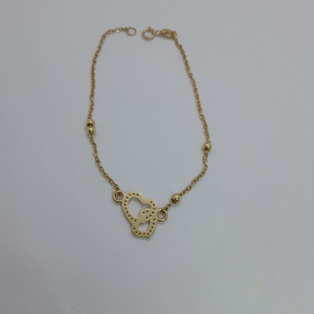PULSERA TEJIDO ESPECIAL CORAZONES CON CIRCONIAS 14K 18 CM 2.4 GR (NUEVO)