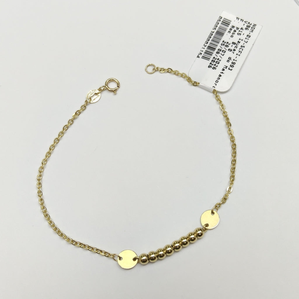 PULSERA TEJIDO ESPECIAL CON BOLITAS 14K 18 CM 1.8 GR (NUEVO)
