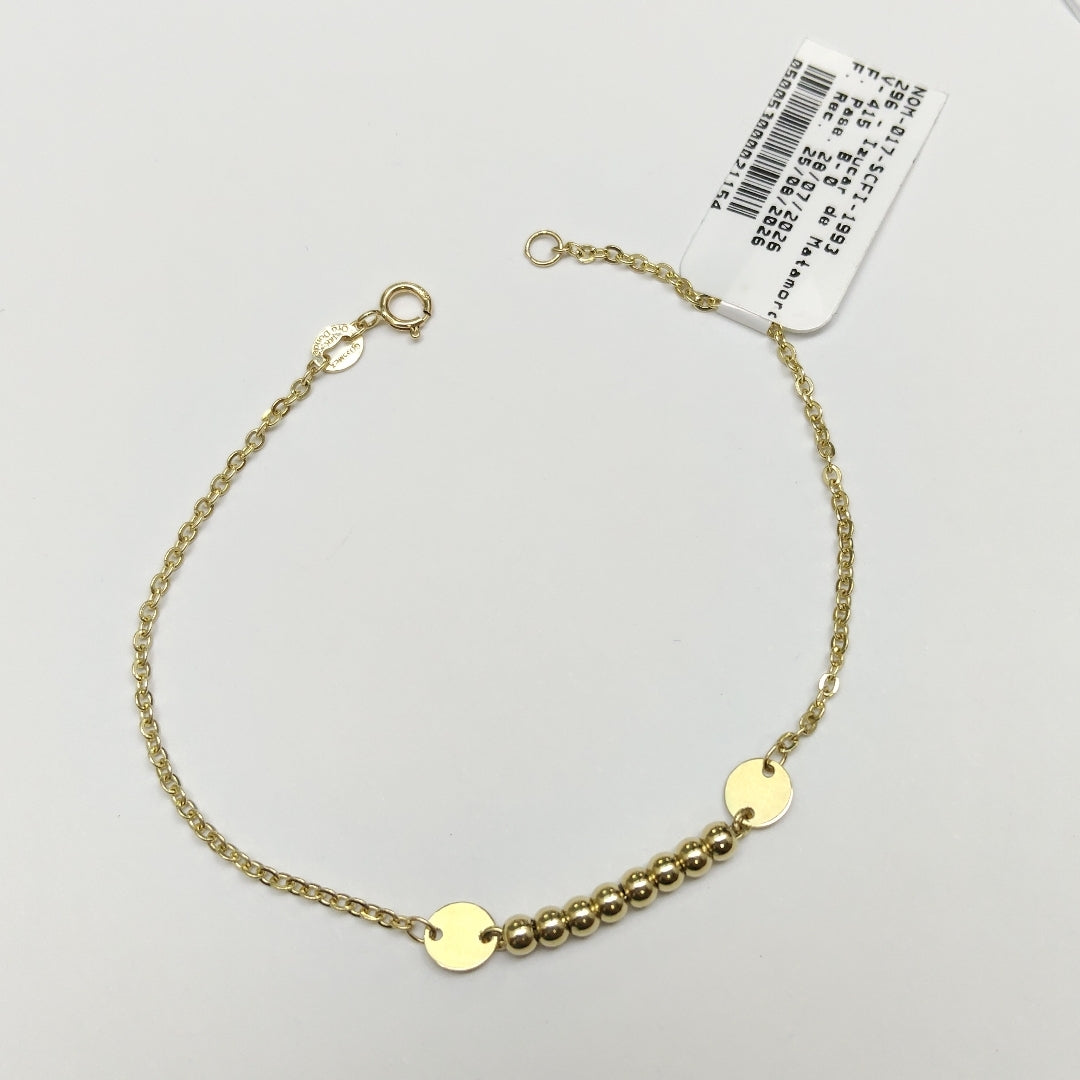 PULSERA TEJIDO ESPECIAL CON BOLITAS 14K 18 CM 1.8 GR (NUEVO)