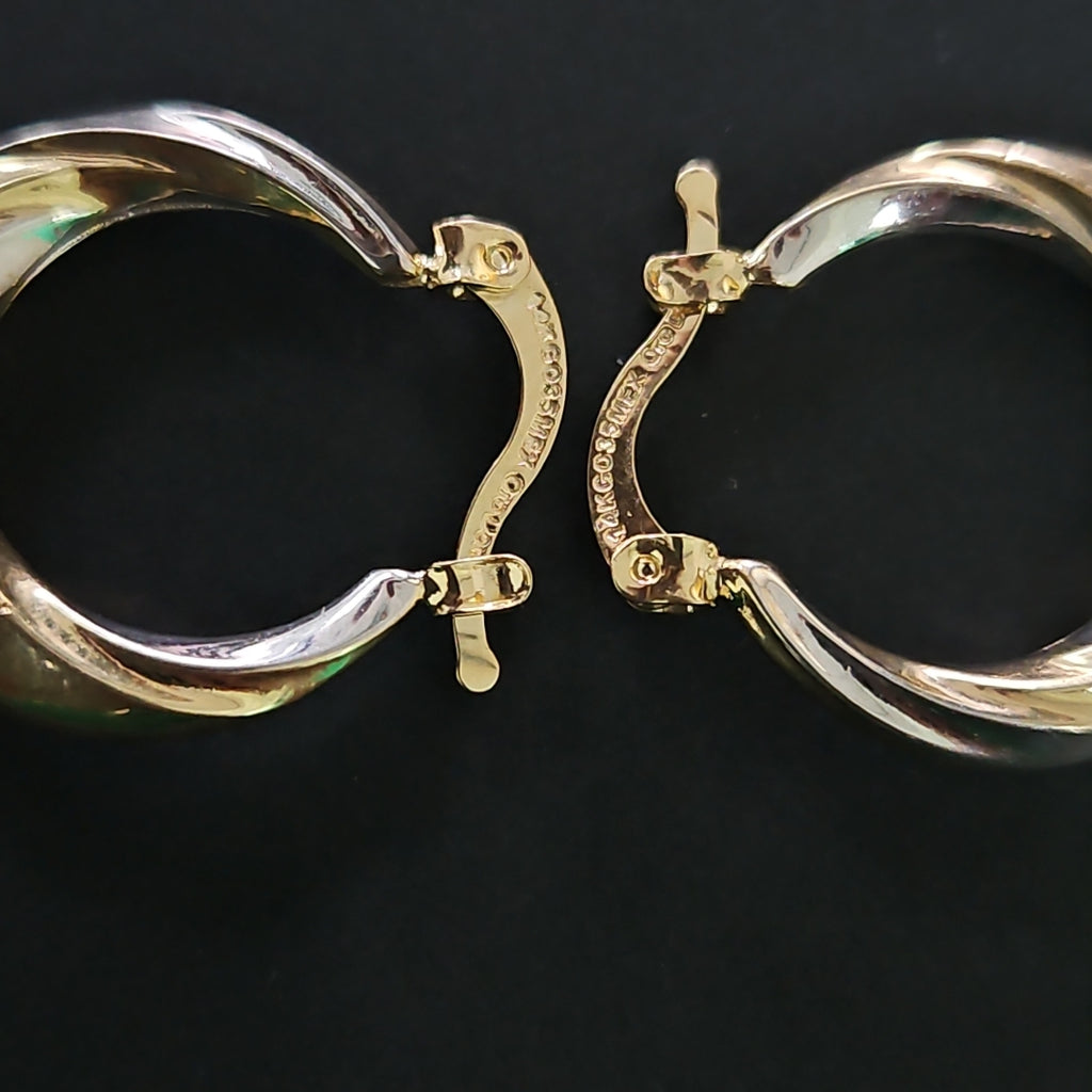 ARETES TEJIDO ARRACADA TRENZADA COMBINADA 14K 1.8 GR (NUEVO)