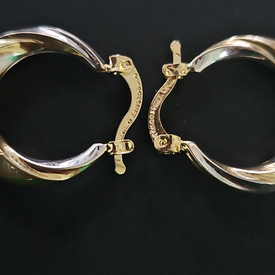 ARETES TEJIDO ARRACADA TRENZADA COMBINADA 14K 1.8 GR (NUEVO)