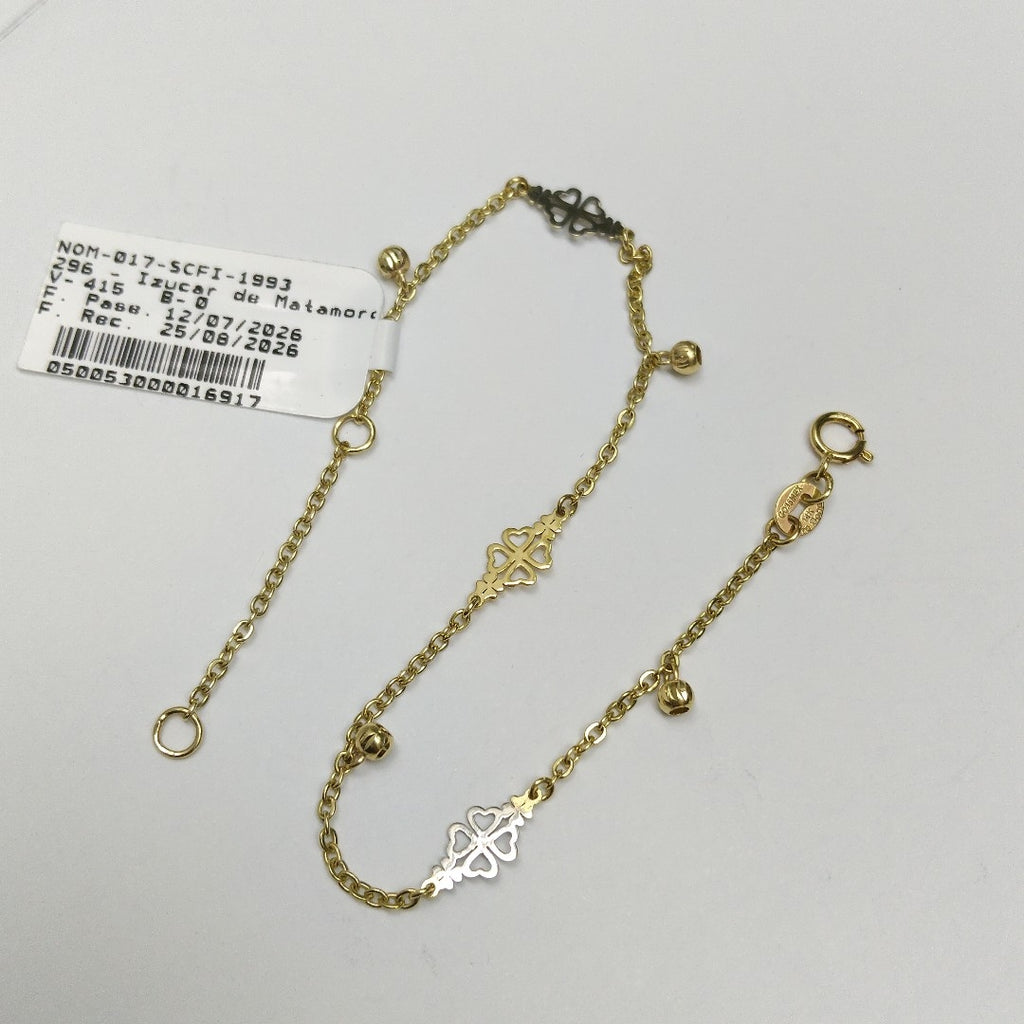 PULSERA ESPECIAL CON TREBOL 14K 18 CM 1.8 GR (NUEVO)