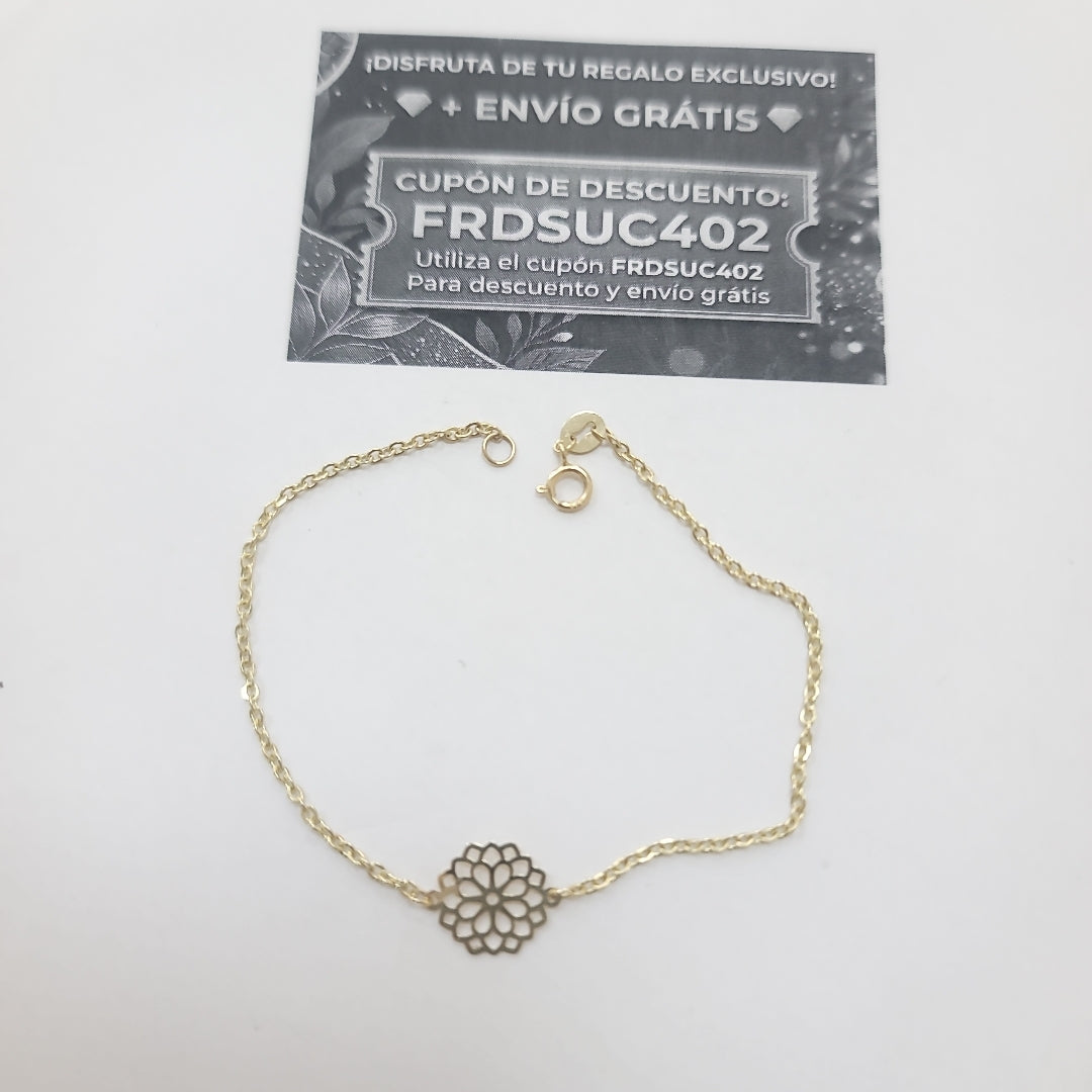 PULSERA TEJIDO ESPECIAL CON MANDALA 14K 18 CM 1.3 GR (NUEVO)