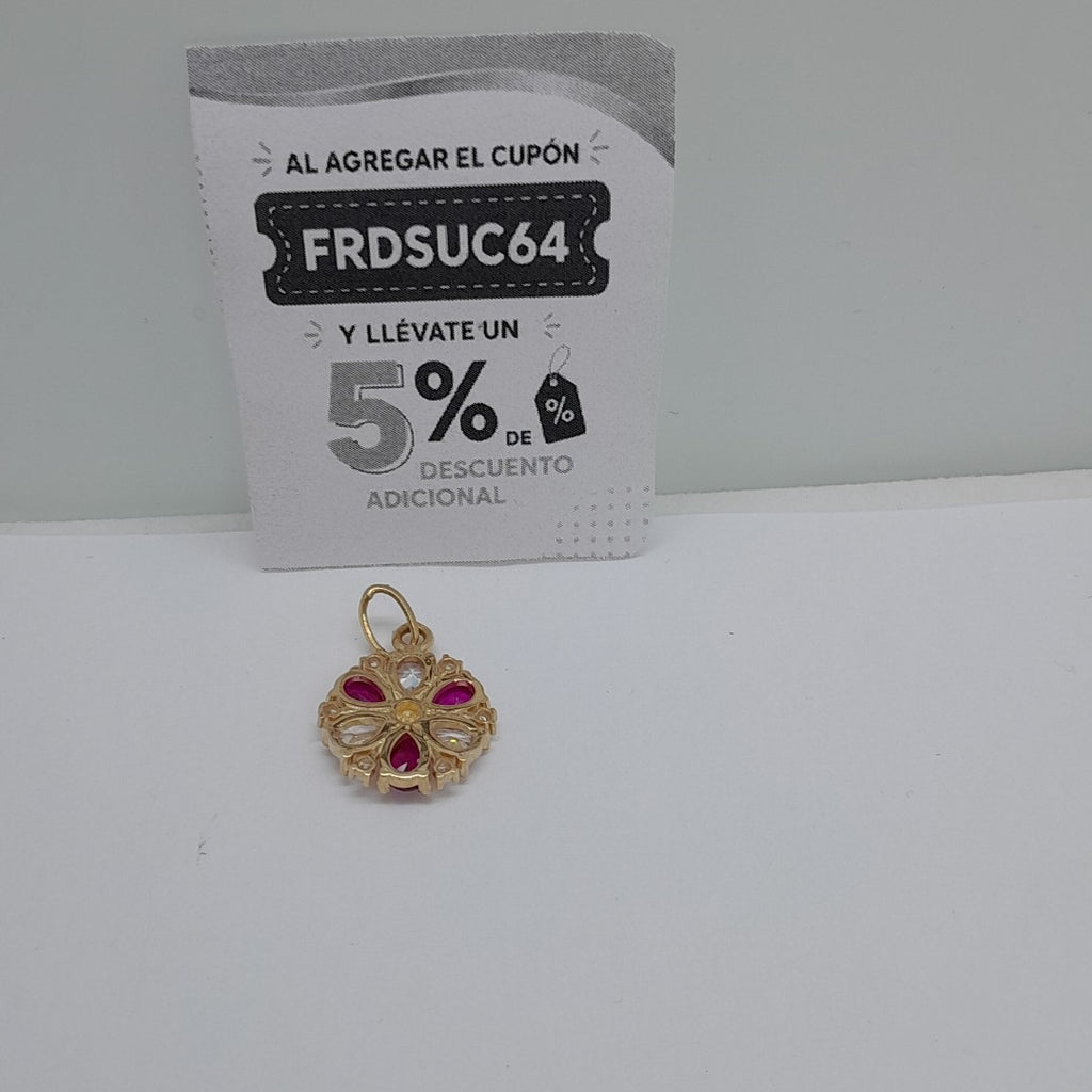 DIJE FLOR CIRCONIAS Y PIEDRAS DE COLOR 14K 2.8 GR (NUEVO)